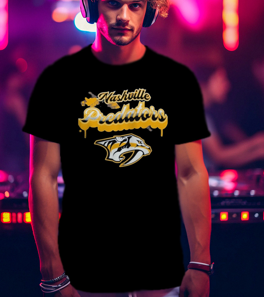 Nashville Predators Bubbly Script Ice Hockey Team Logo T-Shirt
