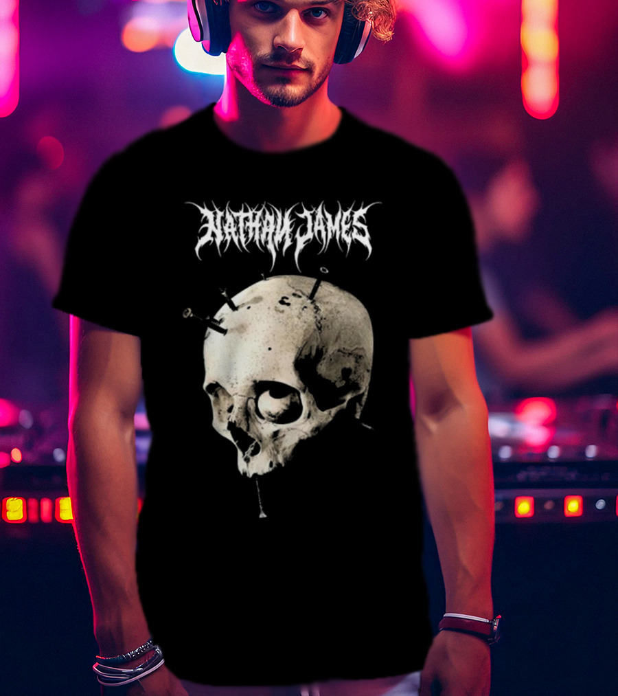 Nathan James Skull With Nails And Textured Background T-Shirt