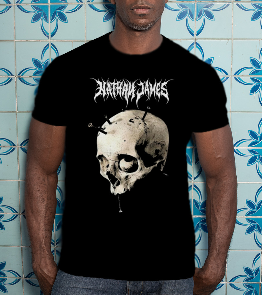 Nathan James Skull With Nails And Textured Background T-Shirt
