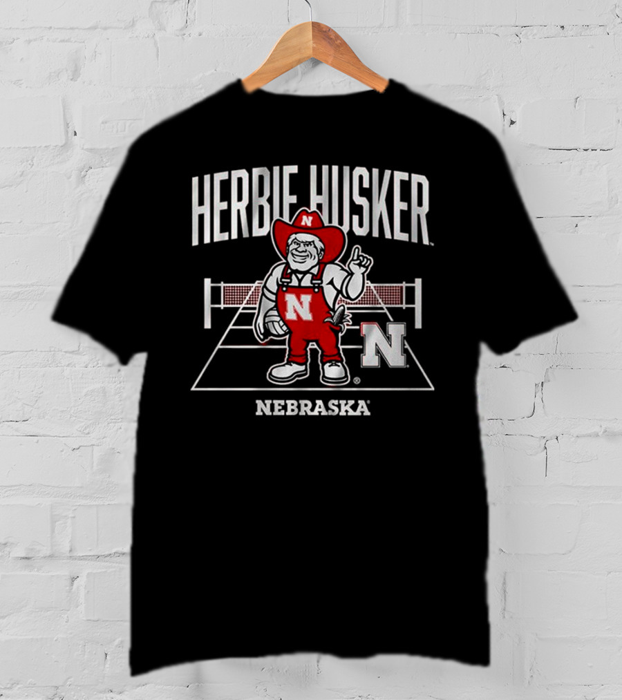 Herbie Husker Nebraska Volleyball Mascot With Court And Net T-Shirt