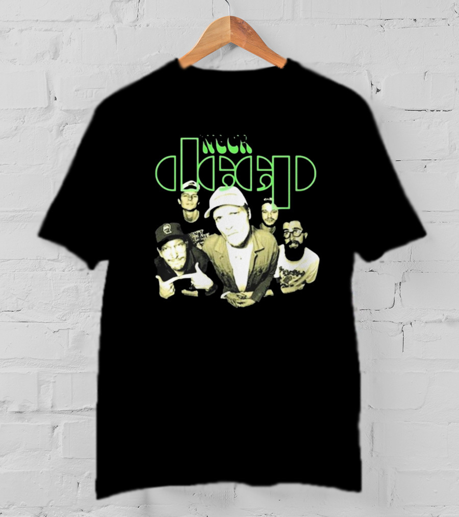 Neckdeep Doors Of Perception Band Photo Neon Green Text T-Shirt