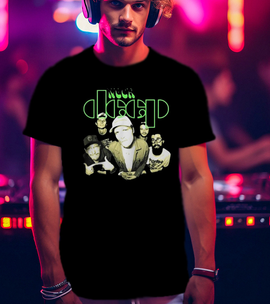 Neckdeep Doors Of Perception Band Photo Neon Green Text T-Shirt