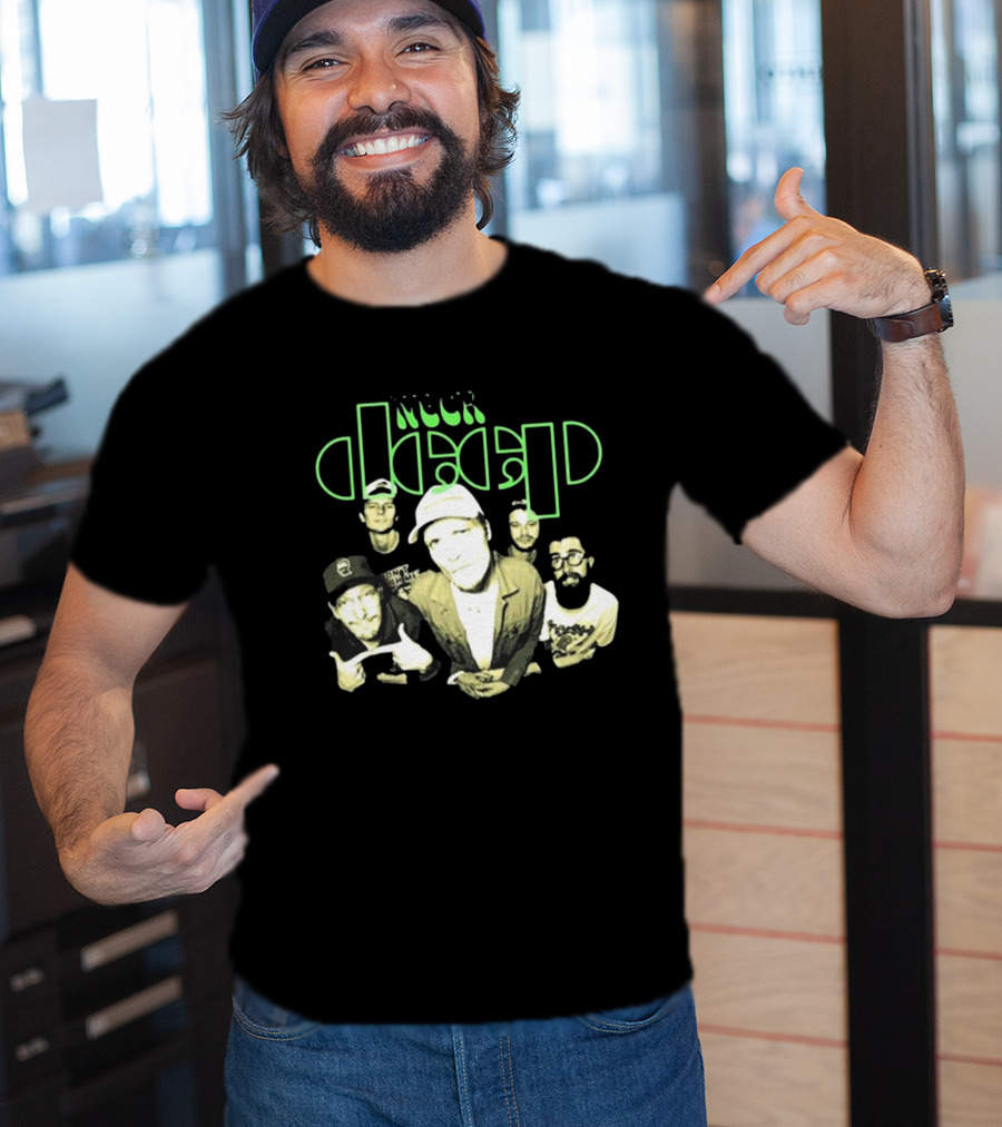 Neckdeep Doors Of Perception Band Photo Neon Green Text T-Shirt