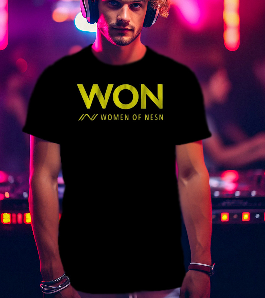 WON Women Of NESN Yellow Text With Stylish Lines T-Shirt