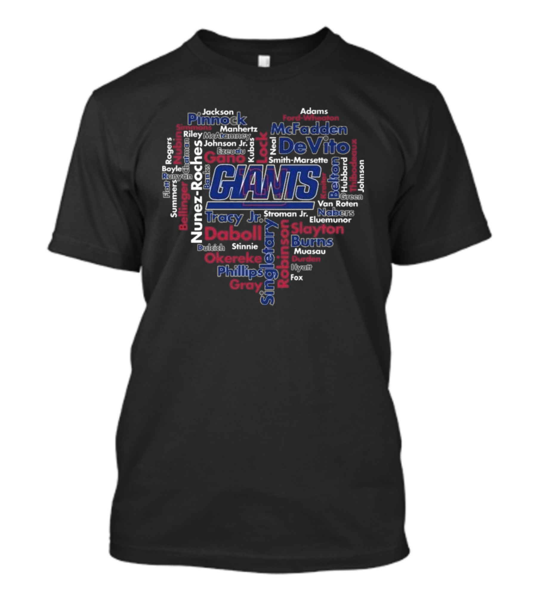 New York Giants Team Names Heart Word Cloud Fan Tribute T-Shirt