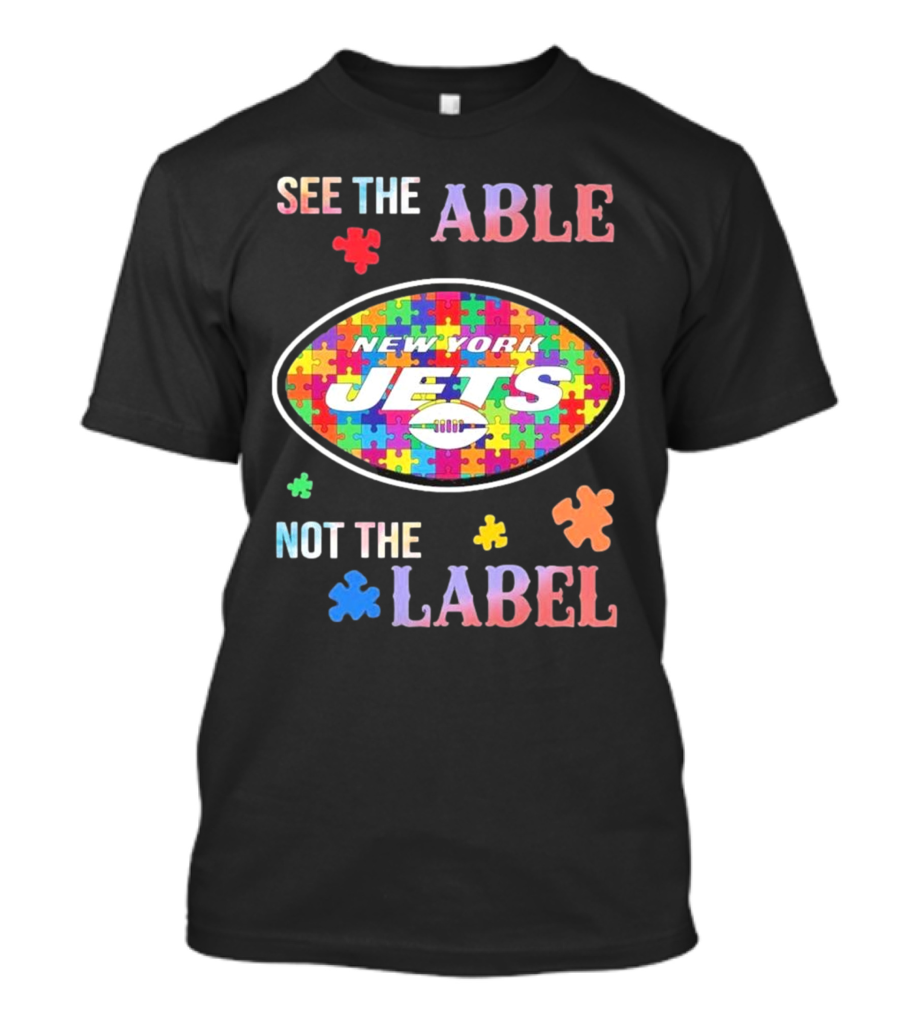 New York Jets Autism Awareness See The Able Not The Label Puzzle Pieces T-Shirt