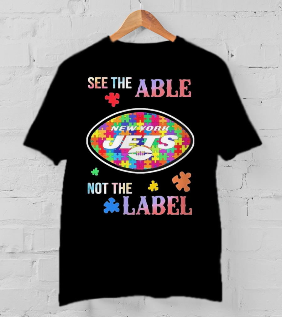 New York Jets Autism Awareness See The Able Not The Label Puzzle Pieces T-Shirt
