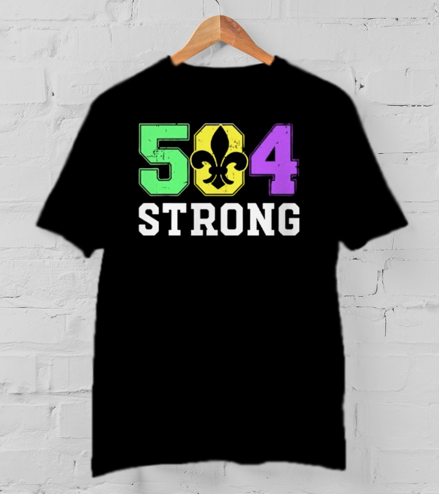 New Orleans 504 Strong Fleur-de-Lis Green Yellow Purple T-Shirt
