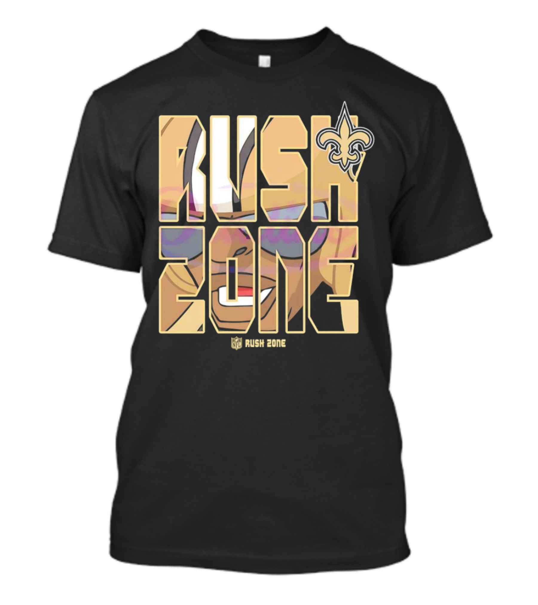New Orleans Saints Rush Zone NFL Cartoon Fleur-de-Lis T-Shirt