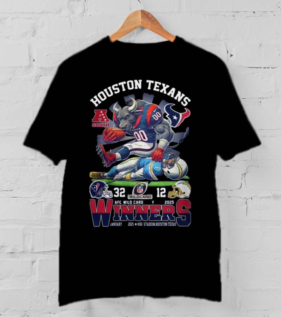 Houston Texans AFC South Wild Card Winners 2025 NFL Mascot 32-12 T-Shirt