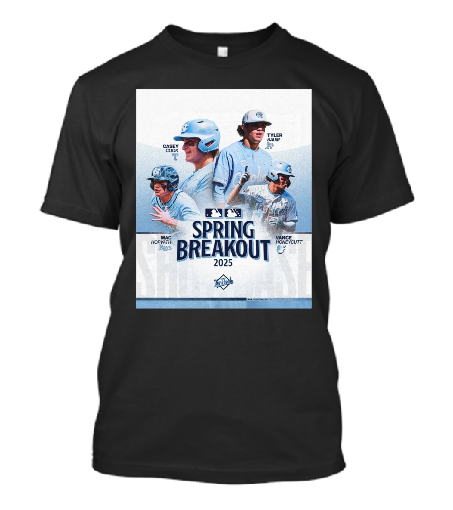 North Carolina Tar Heels Baseball Spring Breakout 2025 Casey Cook Tyler Baum Mac Horvath Vance Honeycutt MLB T-Shirt