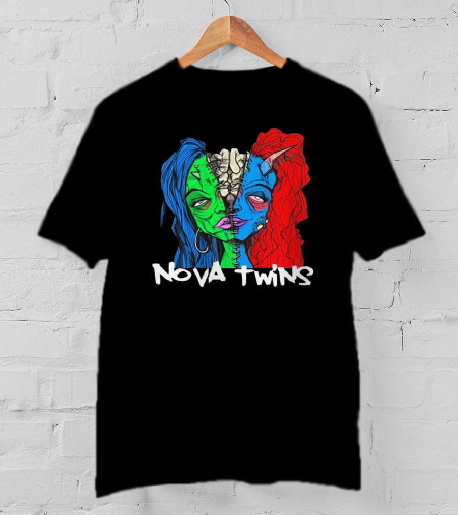 Nova Twins Monster Head Blue Green Red Hair Two-Faced Artwork T-Shirt