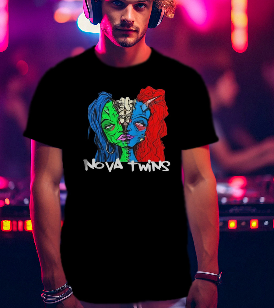 Nova Twins Monster Head Blue Green Red Hair Two-Faced Artwork T-Shirt