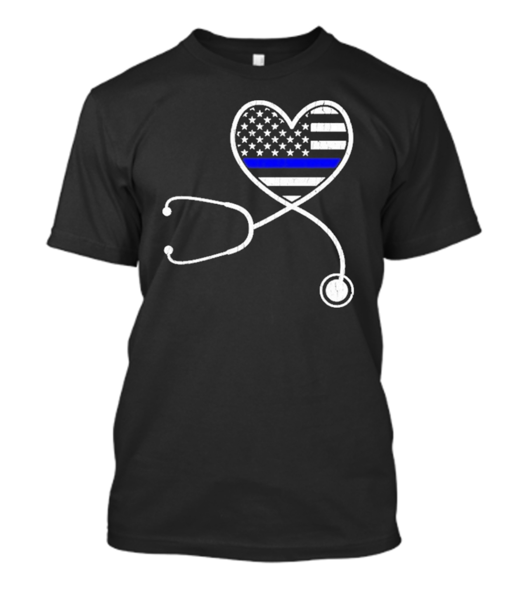 Nurse Life Police Wife American Flag Heart Stethoscope Blue Line T-Shirt