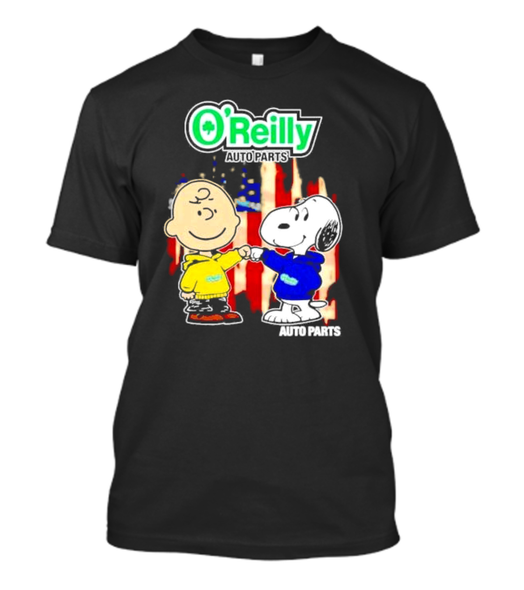 O’Reilly Auto Parts Charlie Brown Snoopy American Flag T-Shirt
