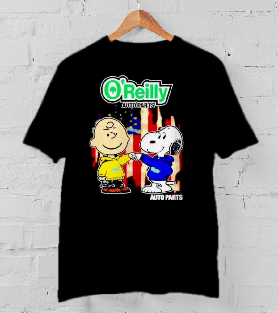O’Reilly Auto Parts Charlie Brown Snoopy American Flag T-Shirt