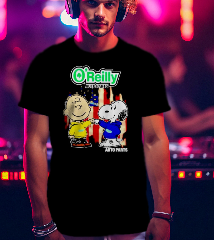 O’Reilly Auto Parts Charlie Brown Snoopy American Flag T-Shirt