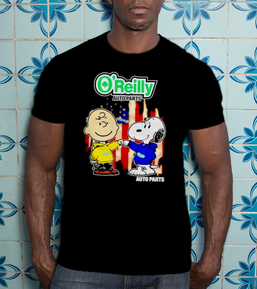 O’Reilly Auto Parts Charlie Brown Snoopy American Flag T-Shirt