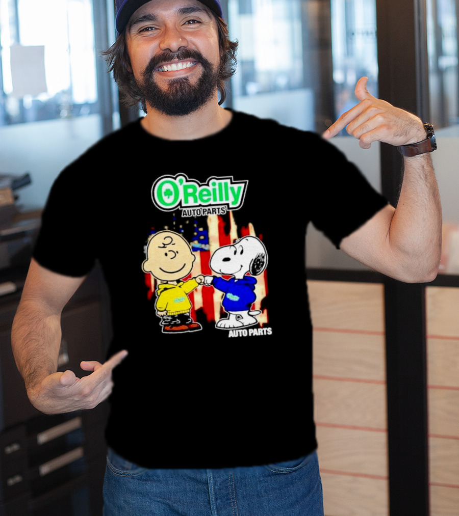 O’Reilly Auto Parts Charlie Brown Snoopy American Flag T-Shirt