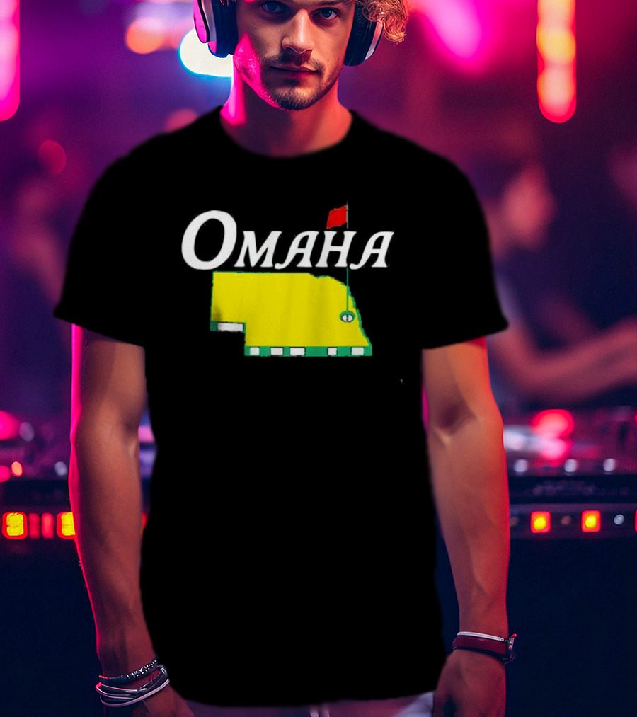 Omaha Nebraska Masters Golf State Map With Pin Flag T-Shirt