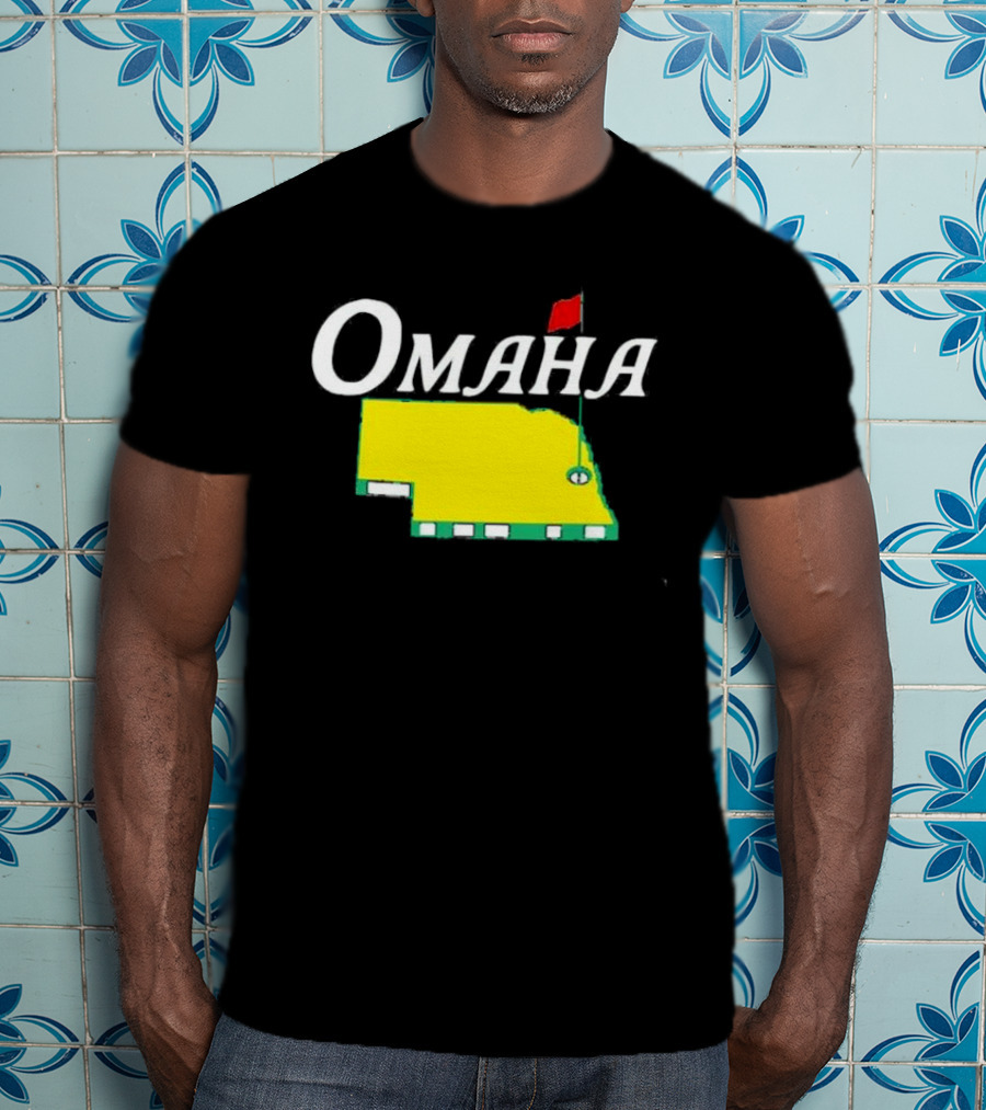 Omaha Nebraska Masters Golf State Map With Pin Flag T-Shirt