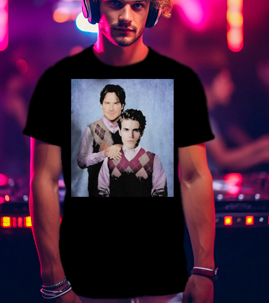 Paul Wesley Ian Somerhalder Argyle Sweater Parody T-Shirt