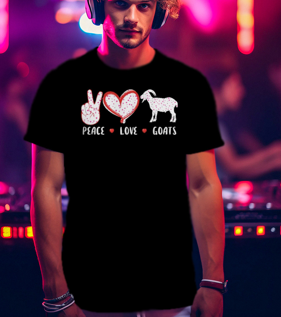 Peace Love Goats Hand Sign Heart Farm Animal T-Shirt