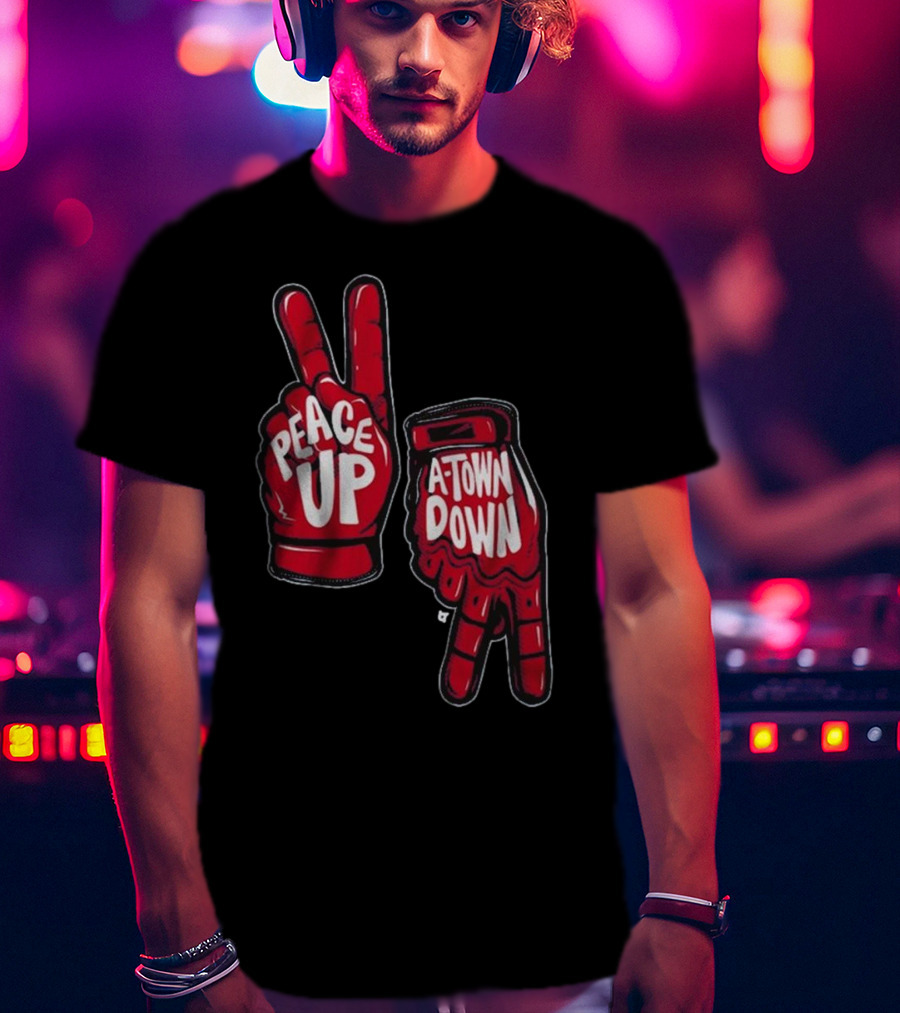 Peace Up A-Town Down Red Gloves Graphic T-Shirt