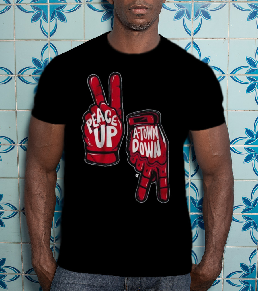 Peace Up A-Town Down Red Gloves Graphic T-Shirt