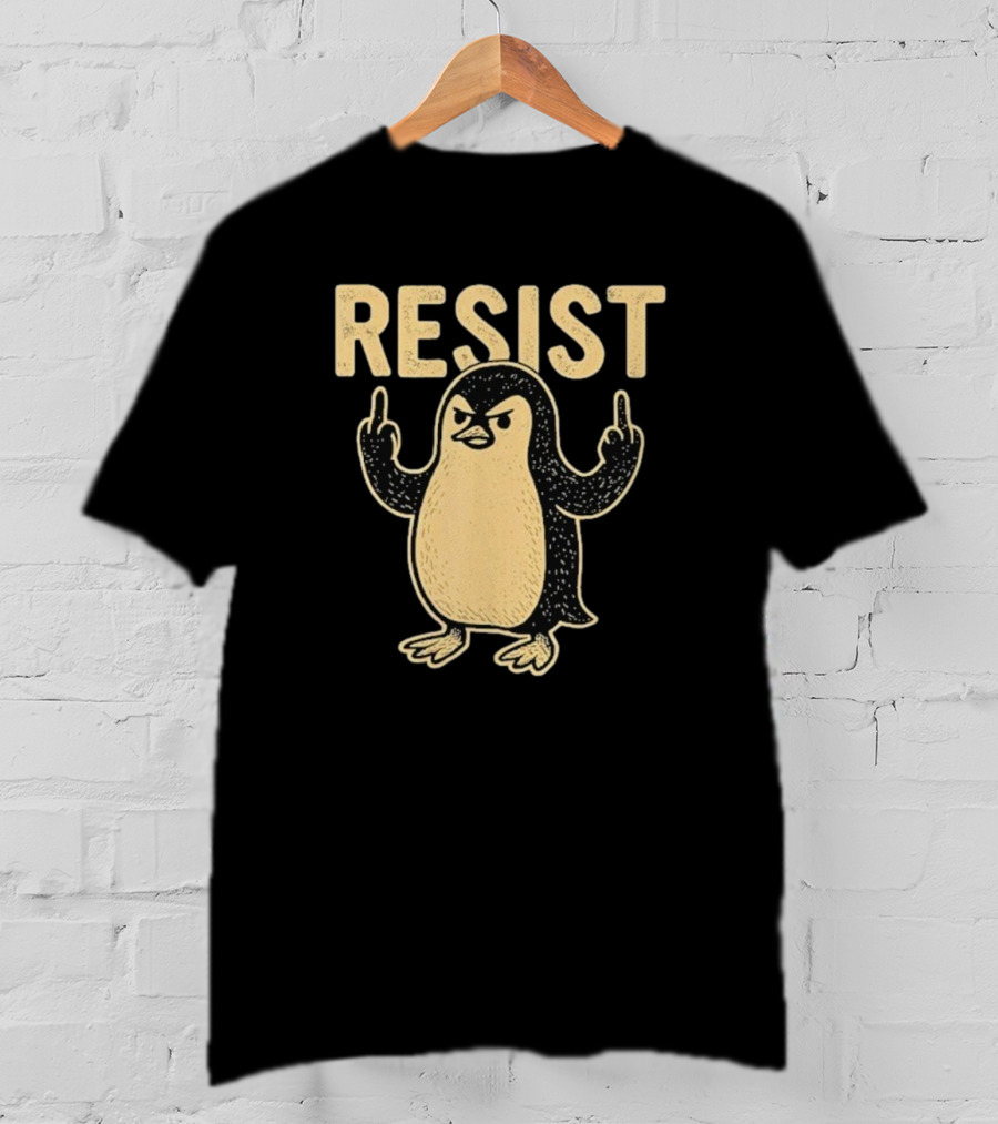 Resist Penguin Middle Finger Protest Symbol T-Shirt