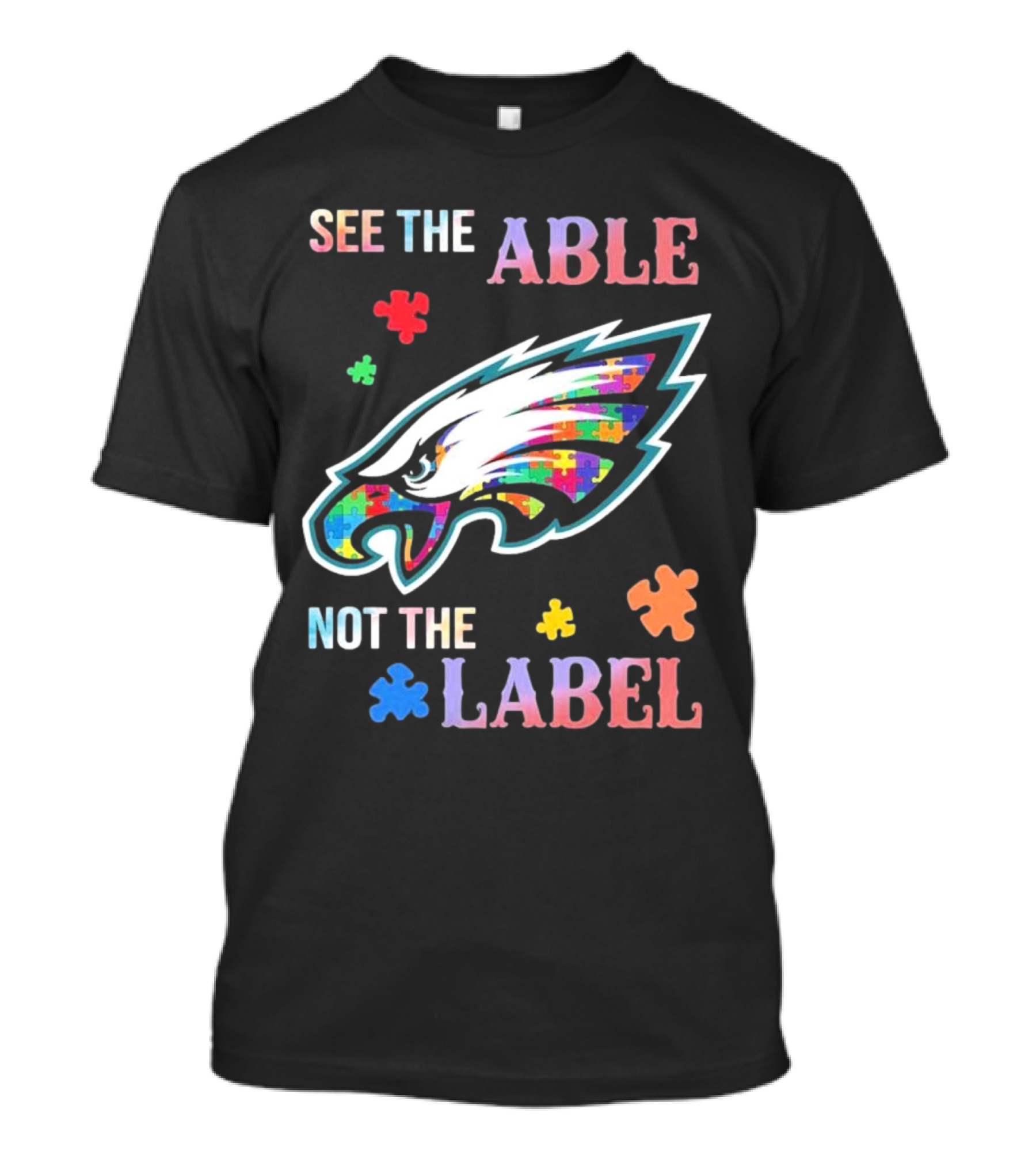 Philadelphia Eagles Autism See The Able Not The Label Puzzle Logo T-Shirt