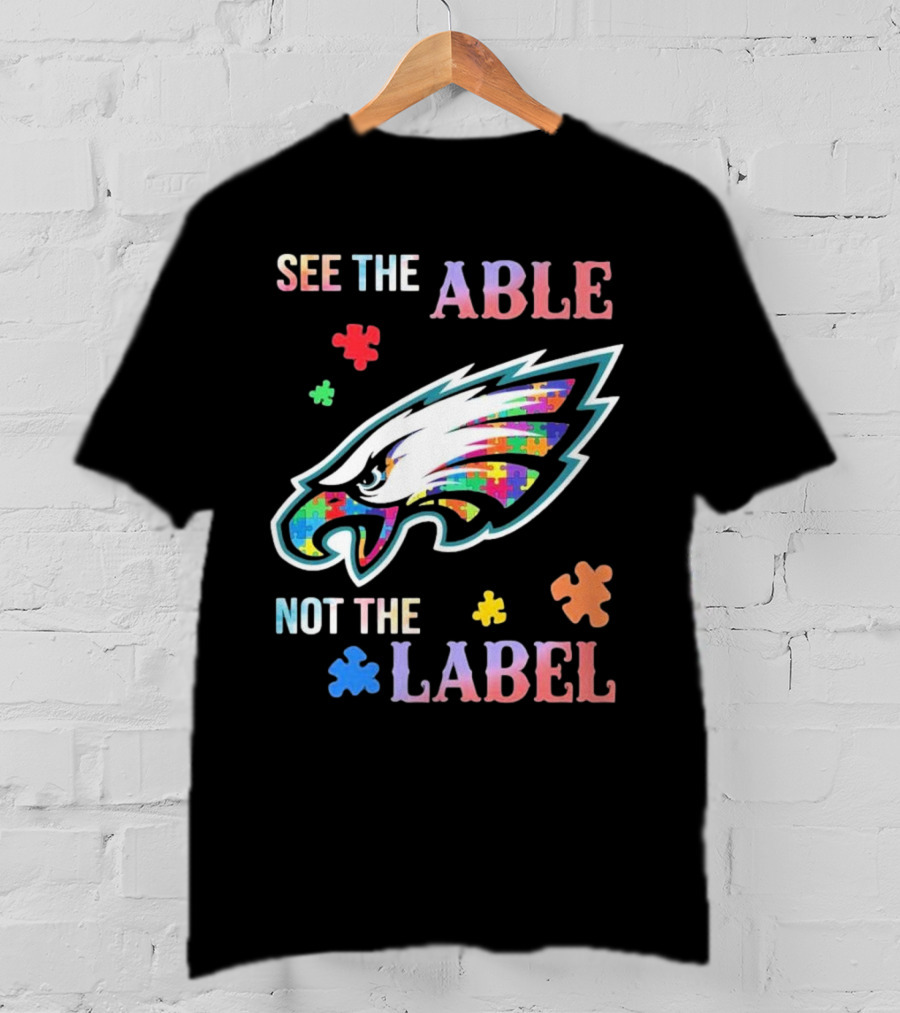 Philadelphia Eagles Autism See The Able Not The Label Puzzle Logo T-Shirt