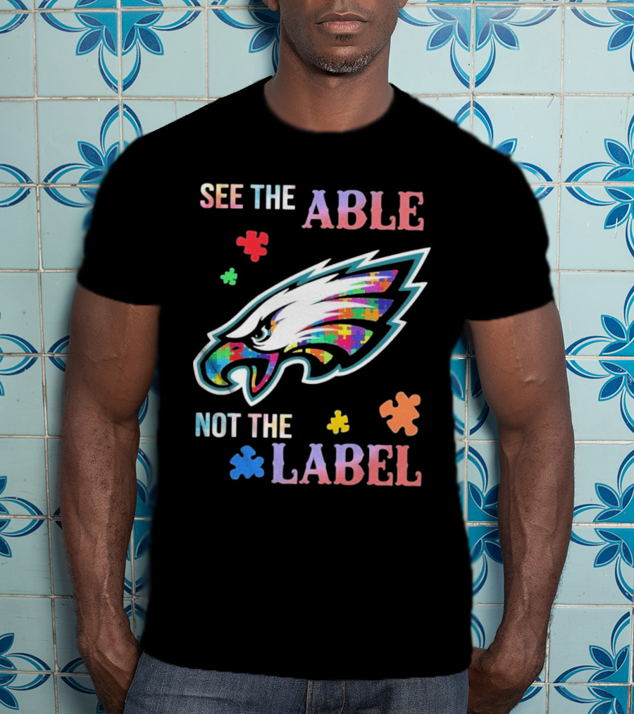 Philadelphia Eagles Autism See The Able Not The Label Puzzle Logo T-Shirt