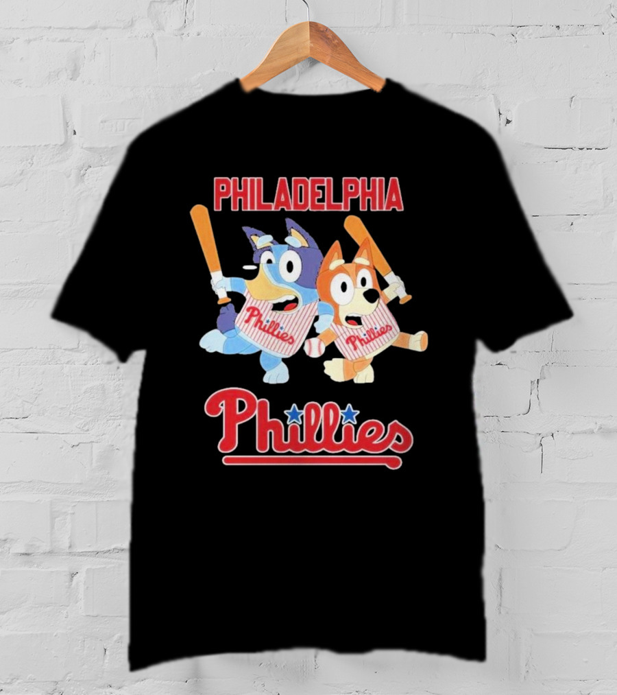 Philadelphia Phillies Bluey Cartoon Characters Baseball Theme T-Shirt
