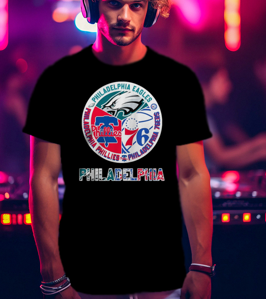Philadelphia Eagles Phillies 76ers Circular Emblem T-Shirt