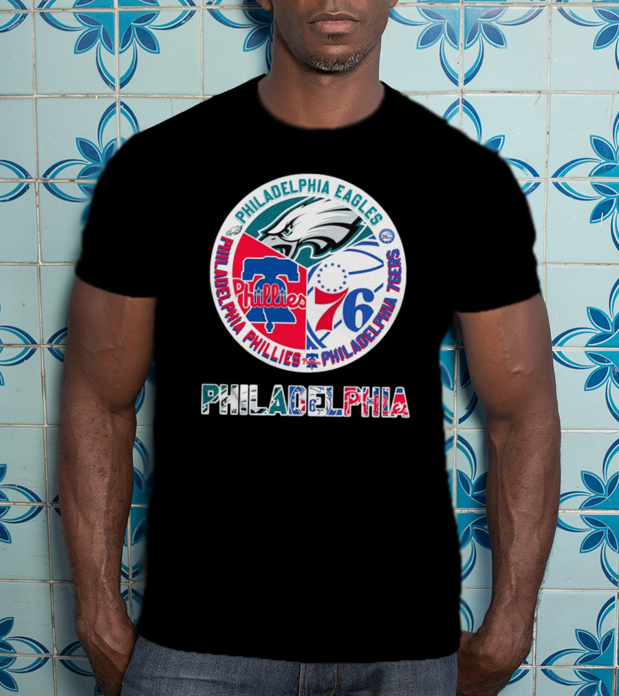 Philadelphia Eagles Phillies 76ers Circular Emblem T-Shirt