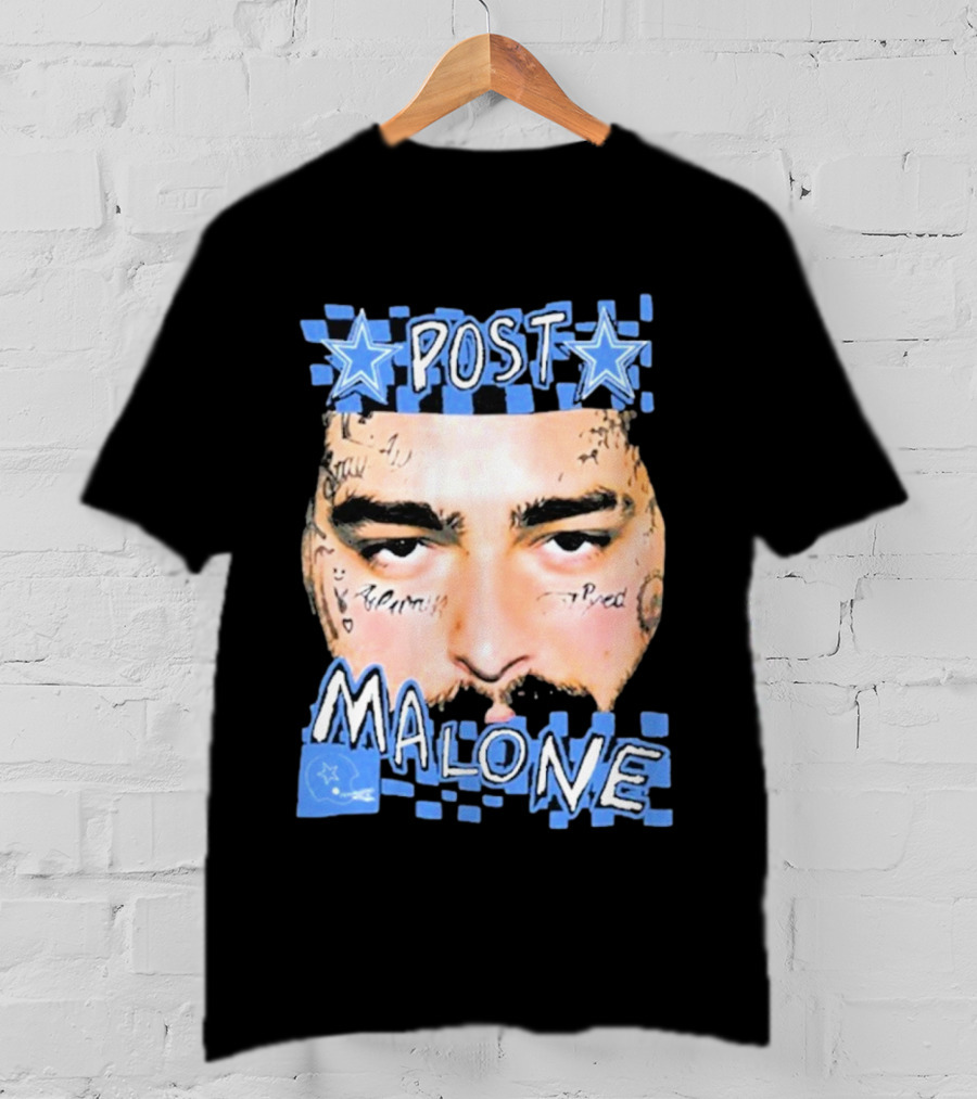 Post Malone Cowboys Star Tattoo Checkered Face T-Shirt