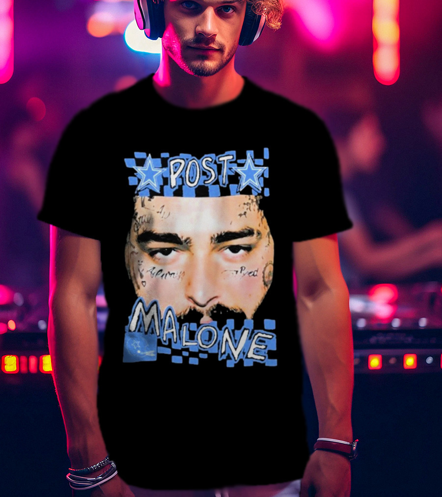 Post Malone Cowboys Star Tattoo Checkered Face T-Shirt