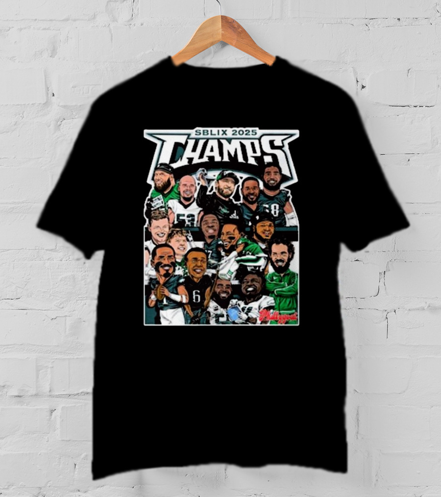 SBLIX 2025 Champs Phillygoat Philadelphia Eagles Caricatures Dream Team T-Shirt