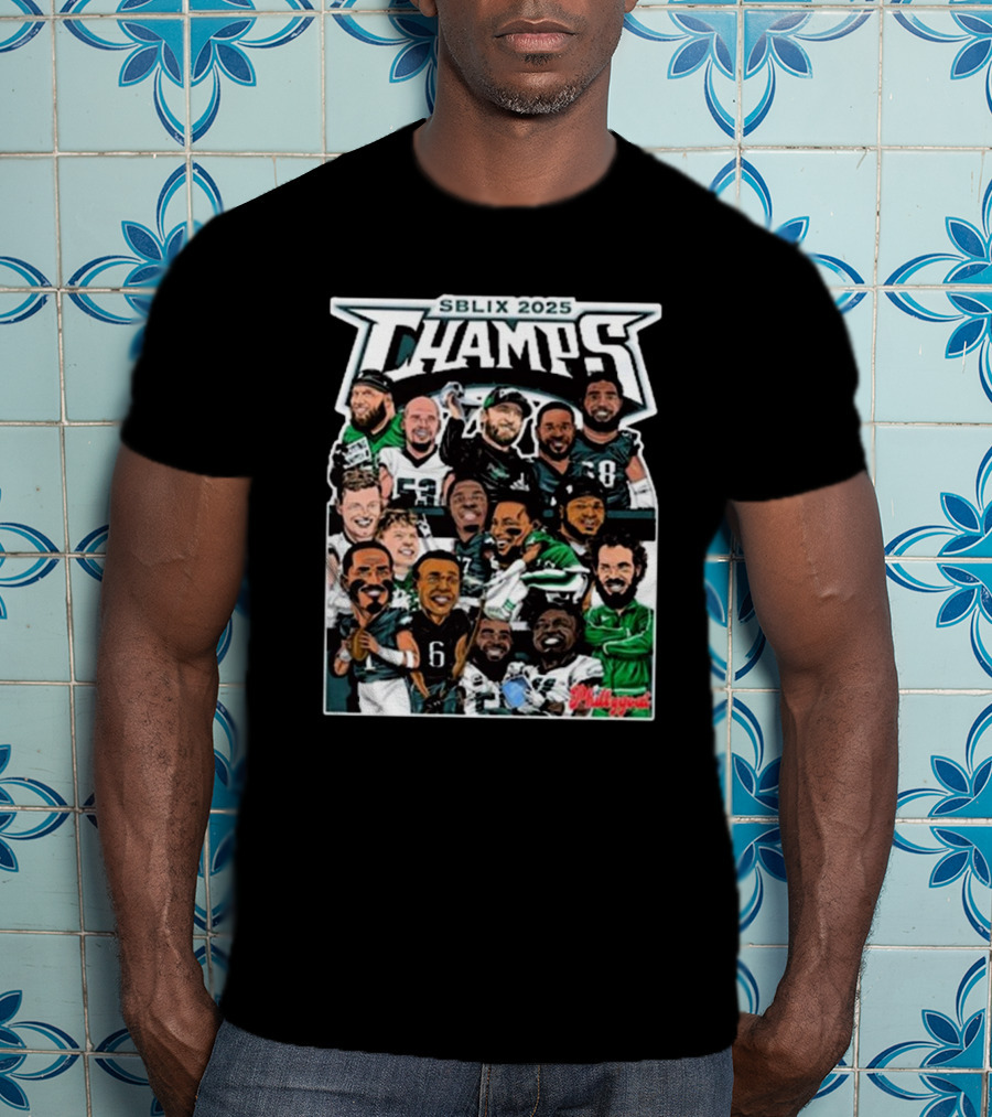 SBLIX 2025 Champs Phillygoat Philadelphia Eagles Caricatures Dream Team T-Shirt