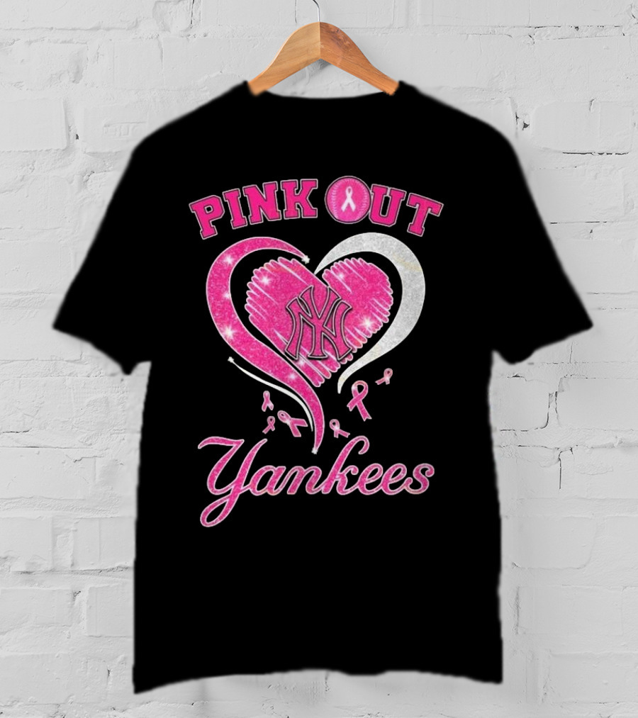 Pink Out Yankees Heart Ribbon 2025 T-Shirt