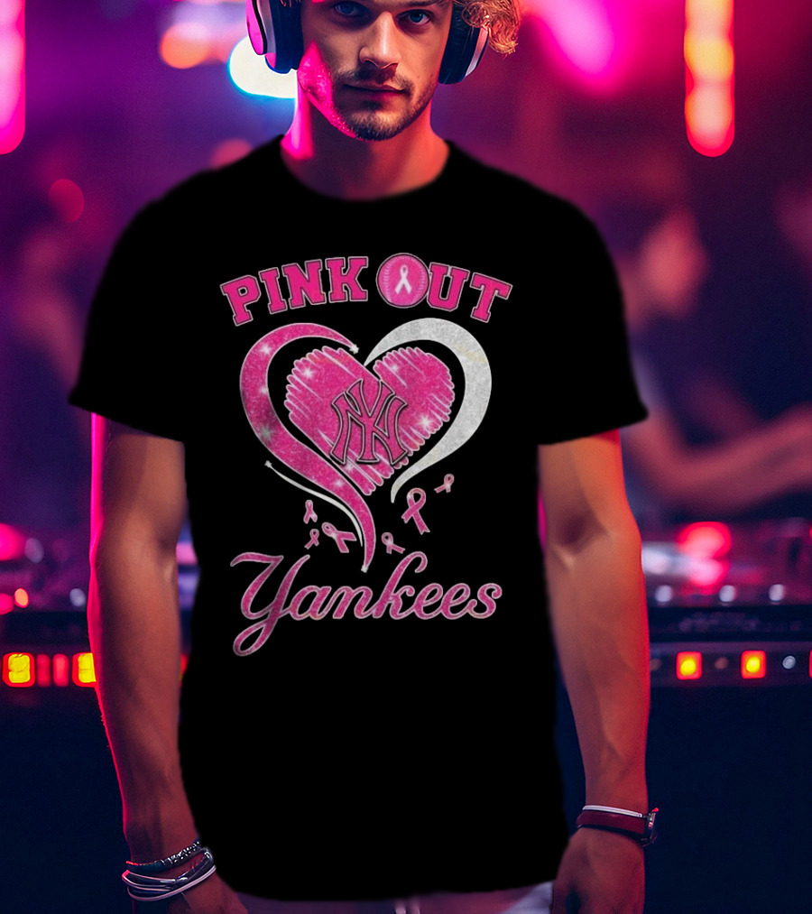 Pink Out Yankees Heart Ribbon 2025 T-Shirt