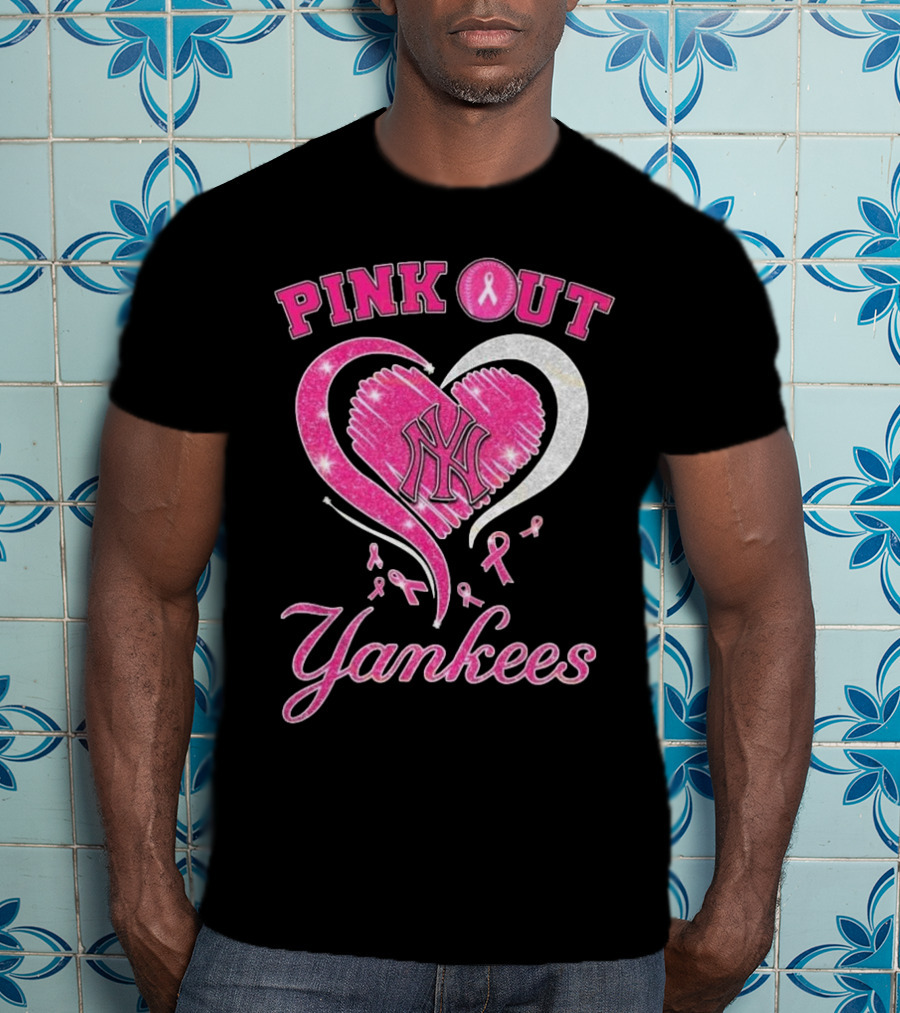 Pink Out Yankees Heart Ribbon 2025 T-Shirt