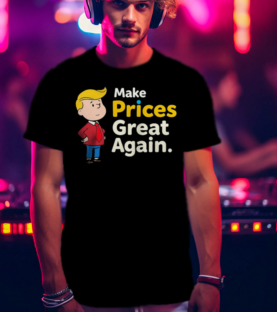 Make Prices Great Again Cartoon Character Red Tie Blue Pants T-Shirt