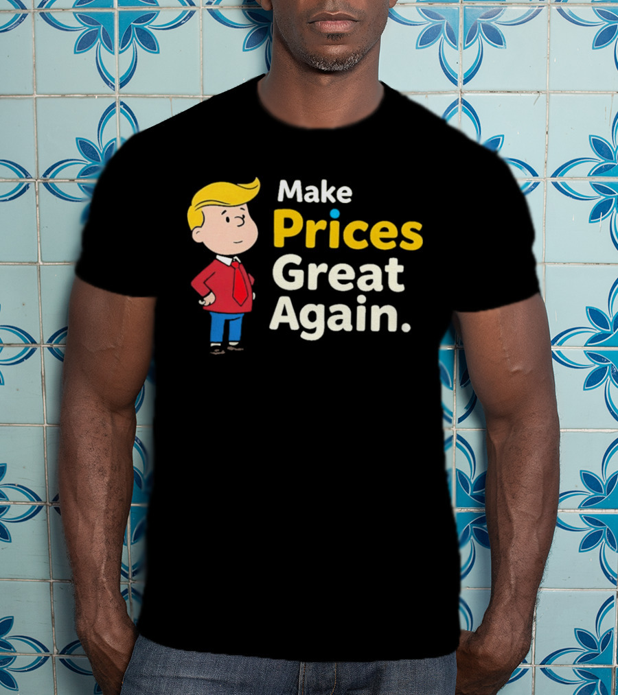 Make Prices Great Again Cartoon Character Red Tie Blue Pants T-Shirt