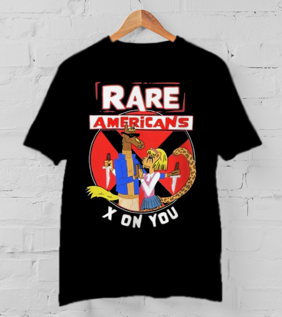 Rare Americans X On You Two Characters Holding Knives Circular Badge T-Shirt