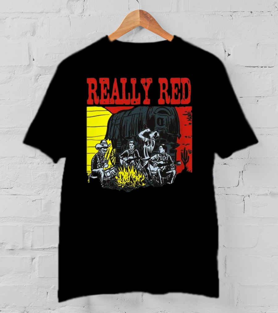 Really Red Cow Punks Campfire Scene With Musical Cowboys And Wagon T-Shirt