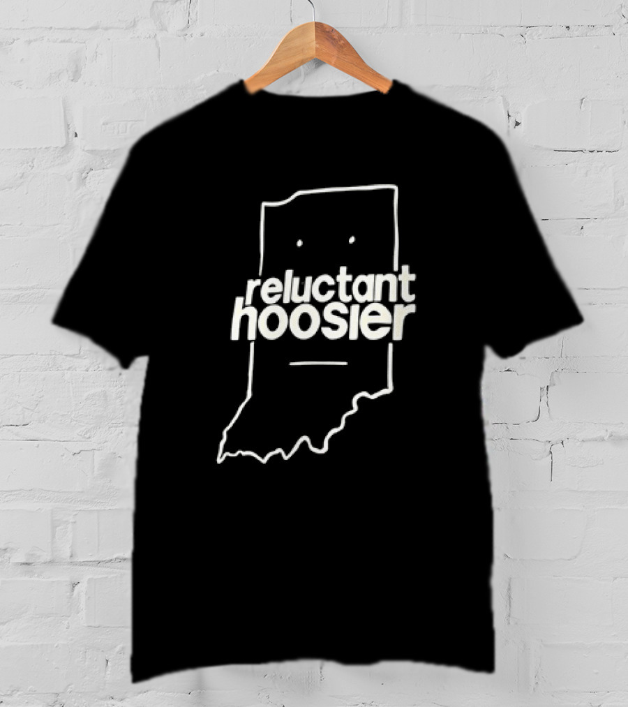 Reluctant Hoosier Indiana State Outline Face T-Shirt