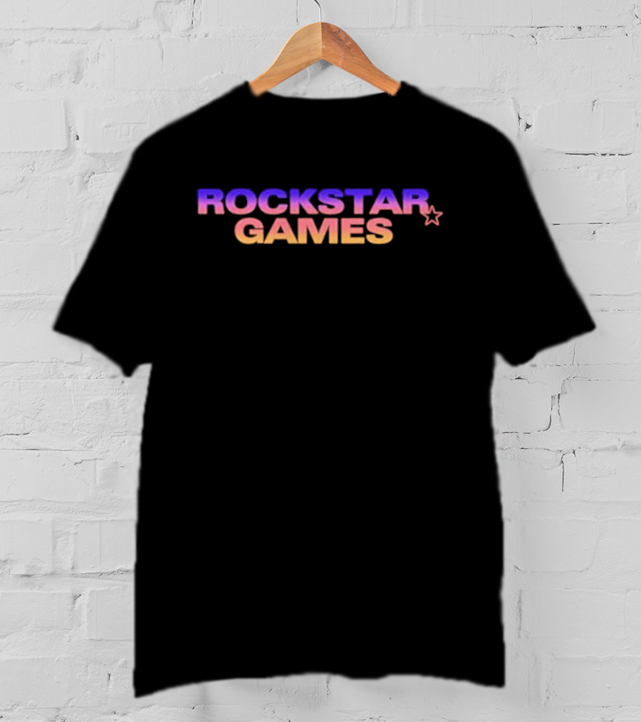 Rockstar Games Gradient Text With Star Icon T-Shirt