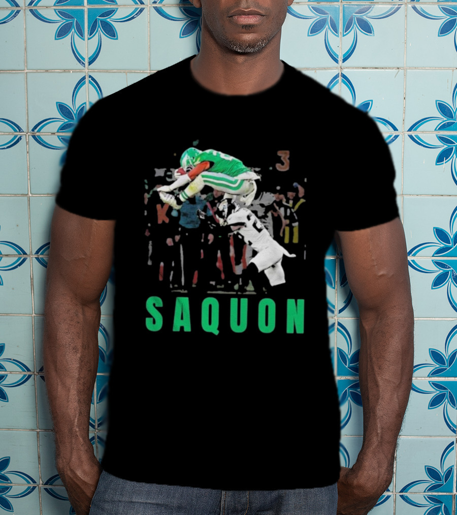 Saquon Reverse Hurdle Eagles Football Action T-Shirt